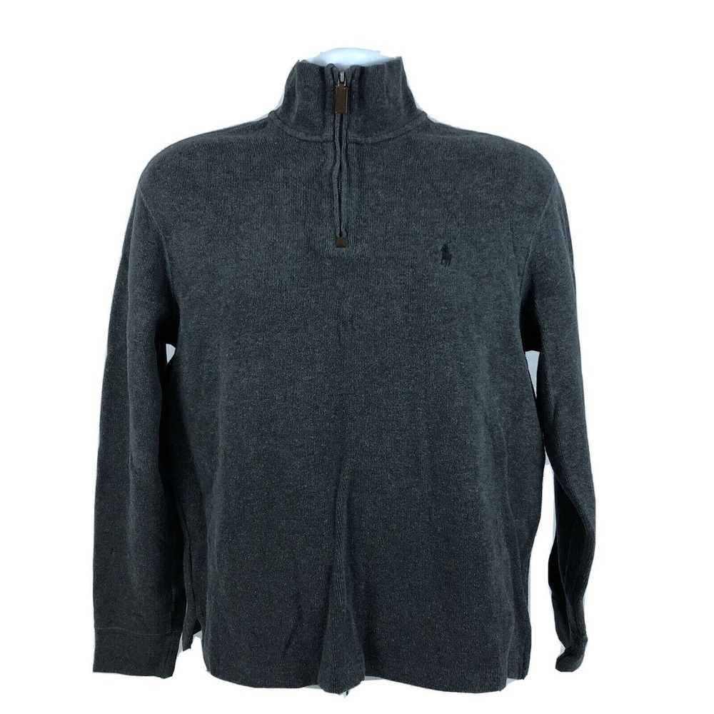 Polo Ralph Lauren Gray Cotton 1/2 Zip Pullover Sweater Shirt Jacket Men's Medium